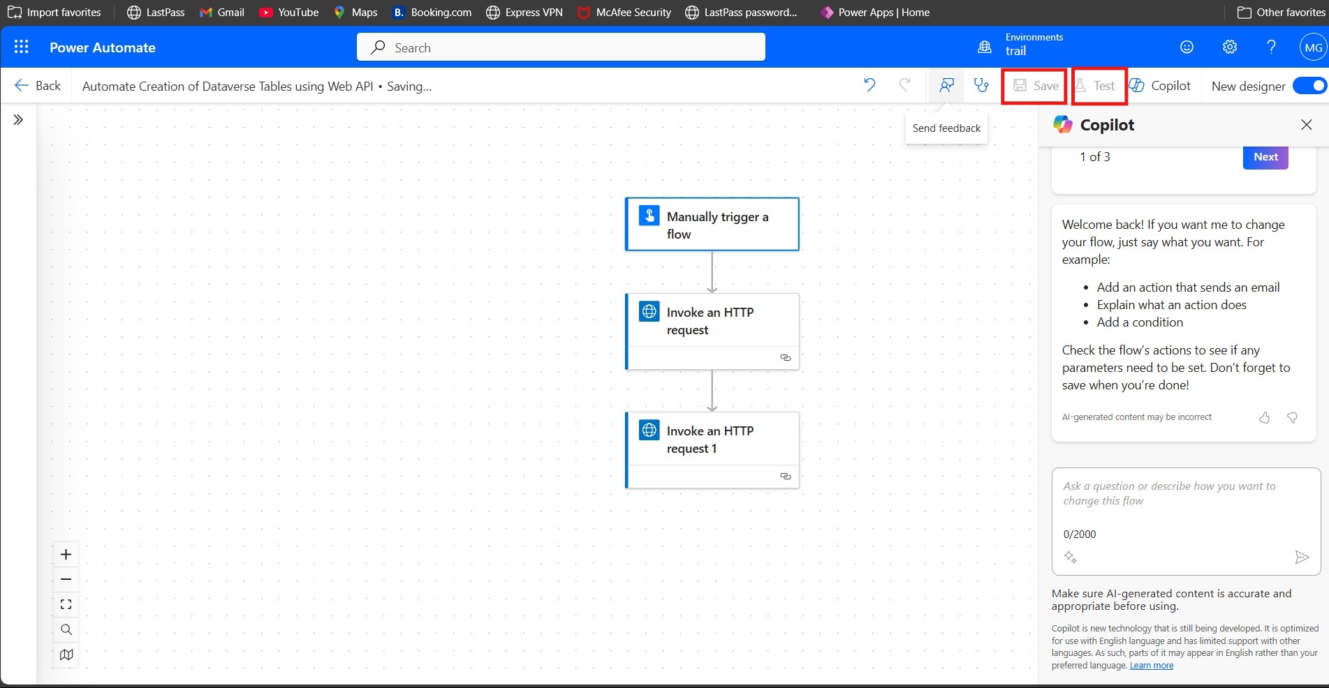 In the Test Flow window, select Manually and click on Test to initiate ...