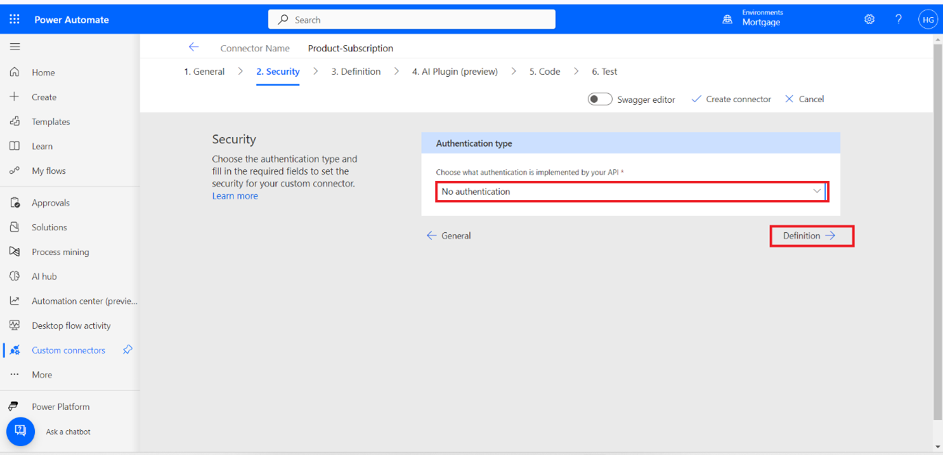In the Definition section, click on New Action to define the API ...