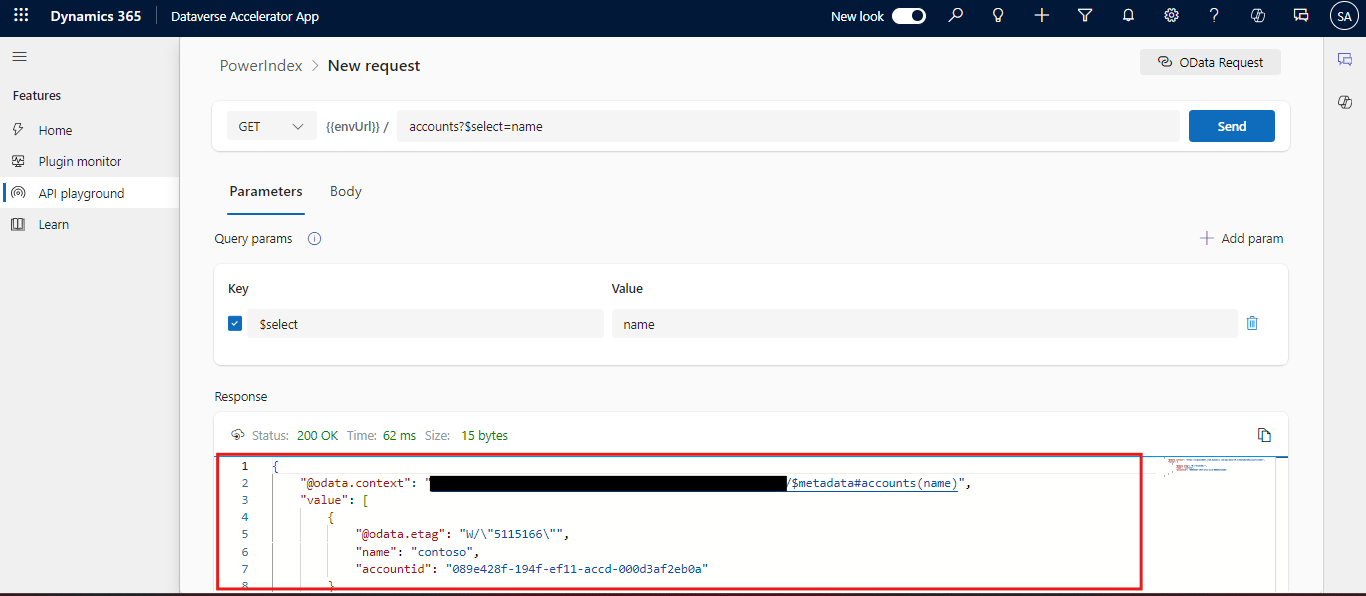 View the response in the lower section of the screen.