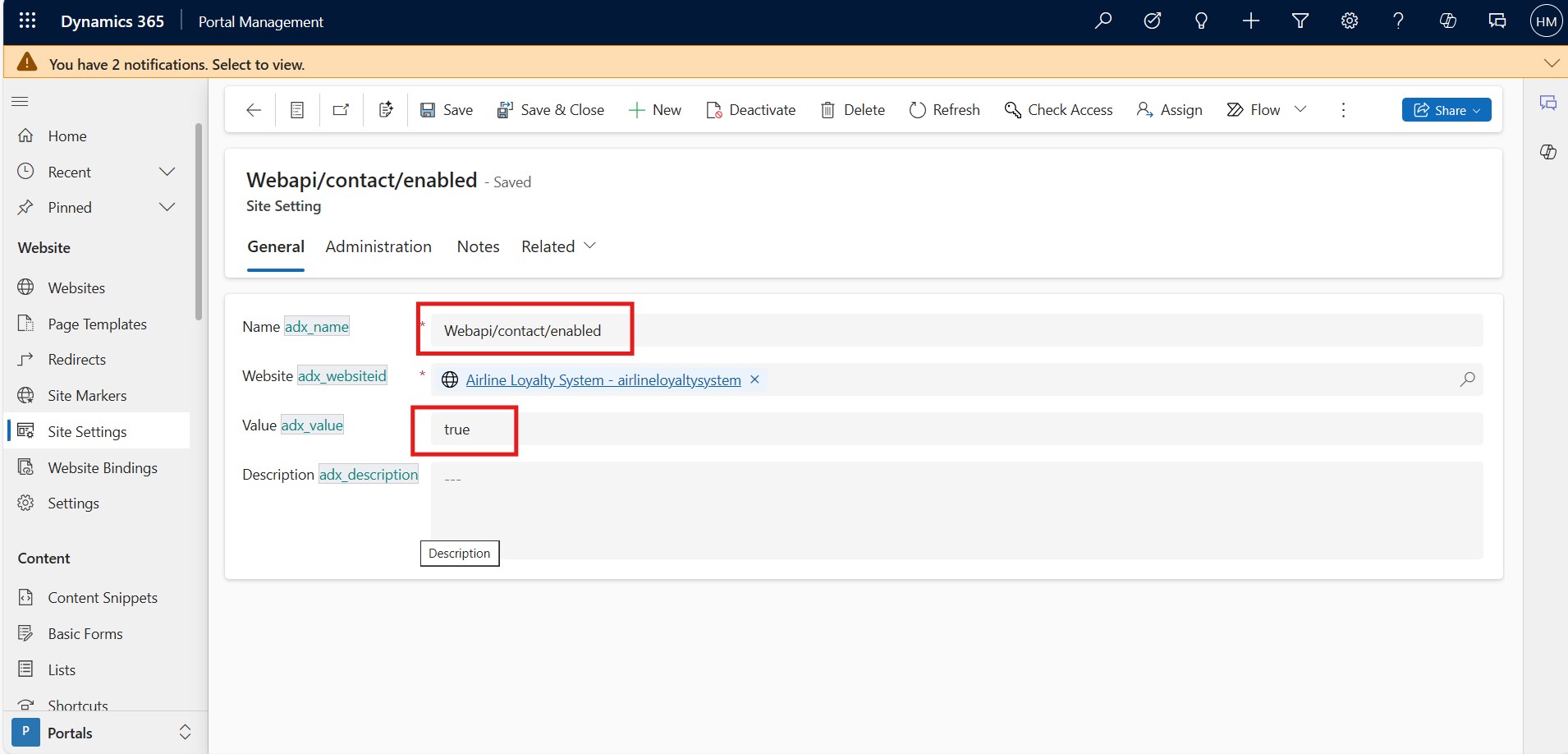 4. Define which fields can be modified using the Web API