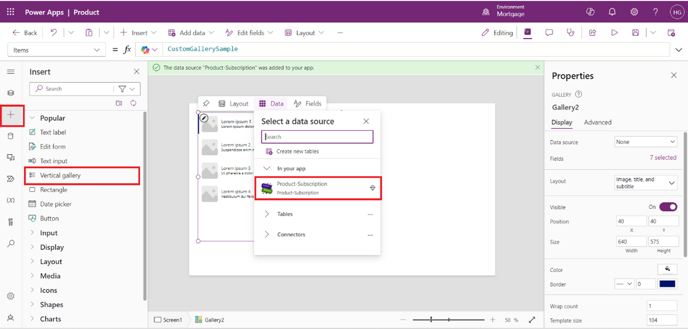Use the formula to set the gallery's data source to the API response ...