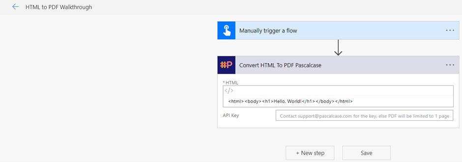 Step 2 setup for HTML To PDF connector